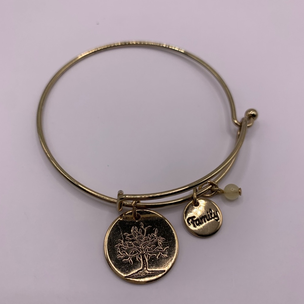 Avon Precious Charms Gold Bangle Bracelet with Tree and Family Charms